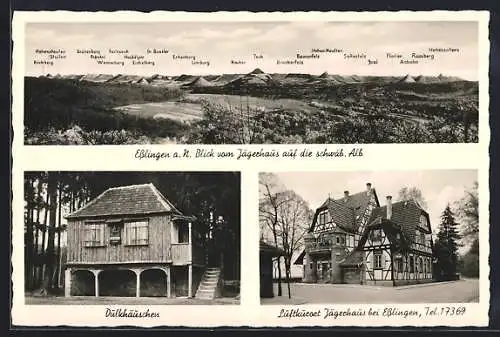 AK Esslingen / Neckar, Blick vom Jägerhaus auf die schwäb. Alb, Dulkhäuschen, Jägerhaus