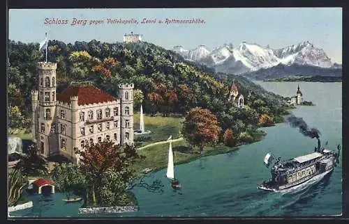 AK Starnberg / Starnberger See, Schloss Berg gegen Votivkapelle, Leoni u. Rottmanshöhe