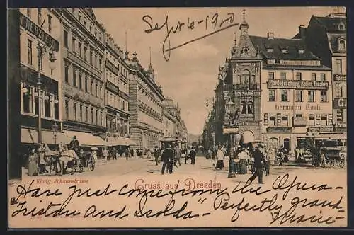 AK Dresden, König Johannstrasse mit Geschäften