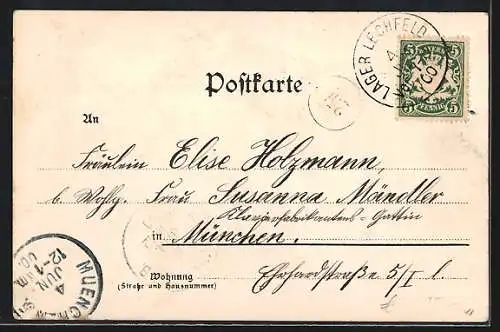 Lithographie Augsburg, Börse, Dom, Fugger-Denkmal