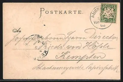 Künstler-AK Augsburg, Ortsansicht mit Stadtmauer