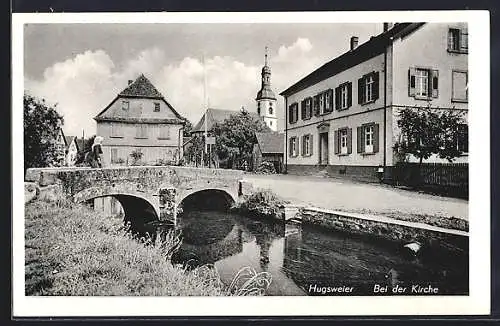 AK Hugsweier / Schwarzwald, Kanal und Kirche