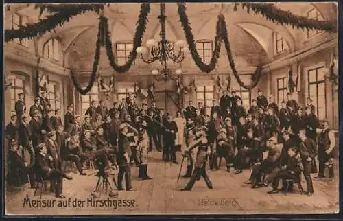 AK studentische Szene in Heidelberg, Mensur auf der Hirschgasse