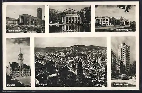 AK Stuttgart, Hauptbahnhof, Tagblatt-Turm, Hindenburgbau