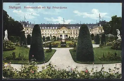 AK Stuttgart, Residenzschloss mit Kgl. Privat-Garten