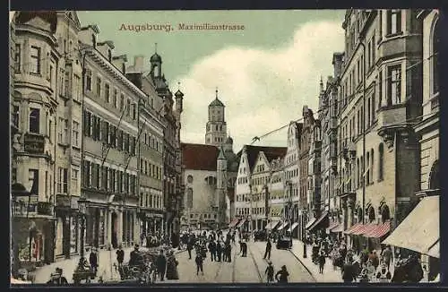 AK Augsburg, belebte Maximilianstrasse