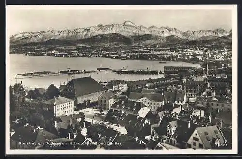 AK Konstanz, Generalansicht mit Kreuzlingen und Säntis