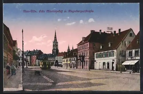 AK Neu-Ulm, Strassenbahn Ecke Marienplatz & Augustusburgerstrasse