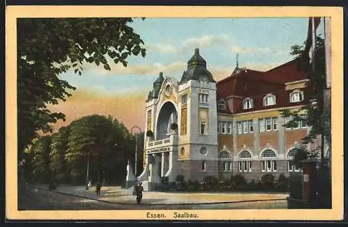 AK Essen, Strassenpartie am Saalbau