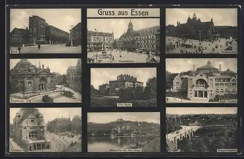 AK Essen, Villa Hügel, Börse, Stadttheater, Synagoge, Hauptbahnhof