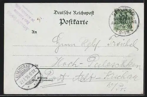 Lithographie Berlin, Gewerbe-Ausstellung 1896, Neuer See u. Haupt-Ausstellungsgebäude