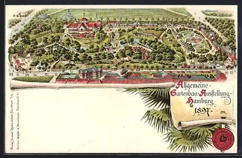 Lithographie Hamburg, Allgemeine Gartenbau-Ausstellung 1897