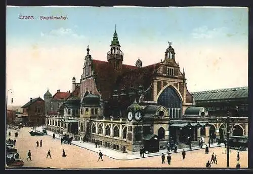 AK Essen, Hauptbahnhof mit Kutschen