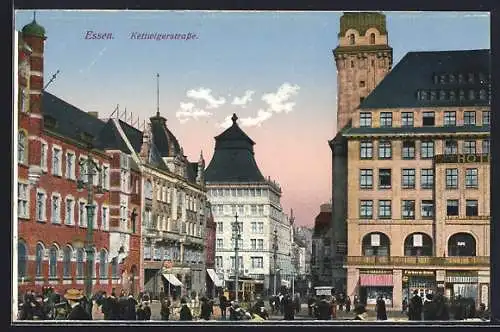 AK Essen, Kettwigerstrasse mit Strassenbahn