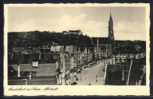 AK Landshut a. Isar, Altstadt mit Blick auf Kirche und Häuser