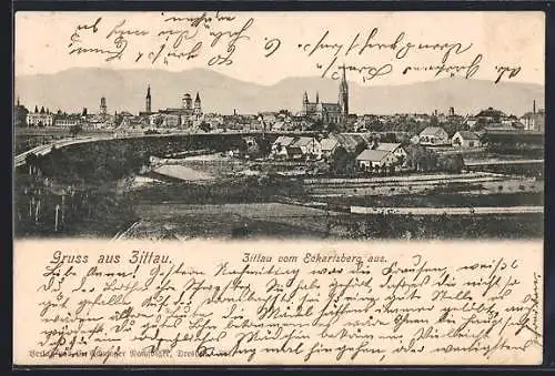 AK Zittau, Blick vom Eckartsberg aus auf die Stadt