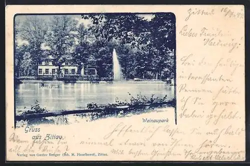 AK Zittau, Weinaupark mit Fontäne