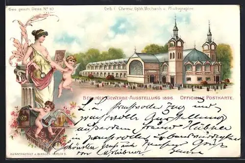 Lithographie Berlin, Gewerbe-Ausstellung 1896, Geb. f. Chemie, Optik, Mechanik & Photogrphie
