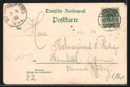 Lithographie Hamburg, Allgemeine Gartenbau-Ausstellung 1897, Hauptgebäude, Jungfernstieg