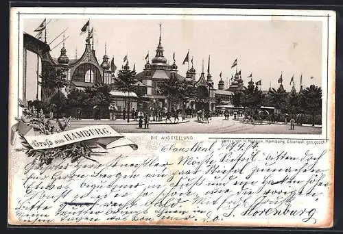 Lithographie Hamburg, Ausstellung, Strasse mit Ausstellungshallen