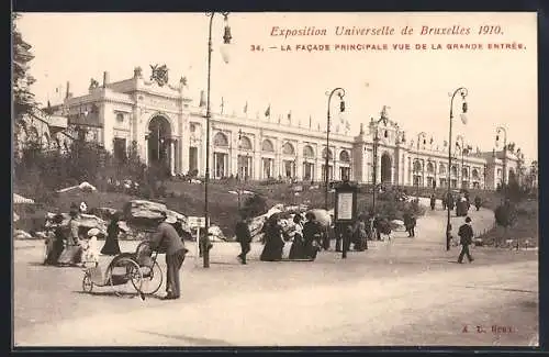 AK Bruxelles, Exposition Universelle 1910, La Facade Principale vue de la Grande Entrée