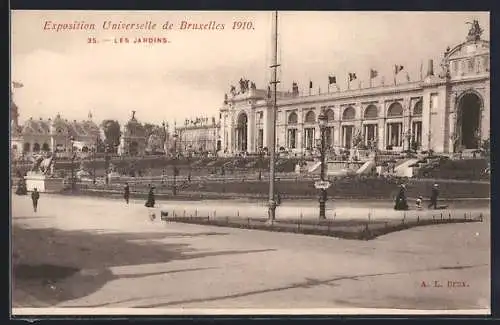AK Bruxelles, Exposition Universelle 1910, Les Jardins