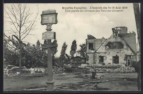 AK Bruxelles, Exposition Universelle 1910, Une partie de l`avenue des Nations dévastée