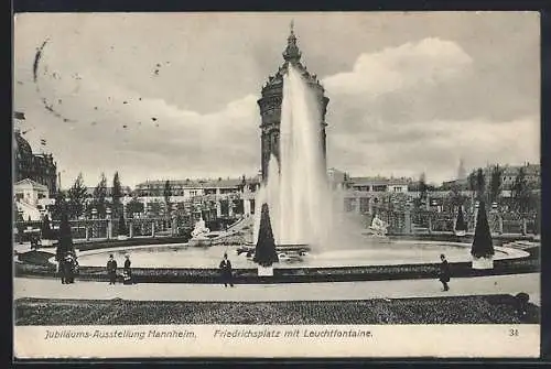 AK Mannheim, Jubiläums-Ausstellung 1907, Friedrichsplatz mit Leuchtfontaine