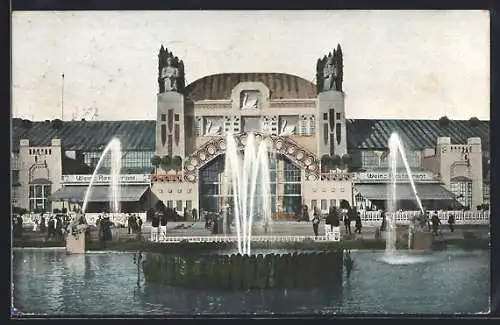 AK Zwickau, Ausstellung - Hauptportal mit Fontäne