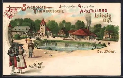 Lithographie Leipzig, Sächsisch-Thüringische Industrie u. Gewerbe-Ausstellung 1897, Das Dorf