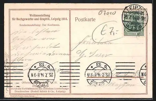 AK Leipzig, Weltausstellung für Buchgewerbe und Graphik 1914, Sonderausstellung Der Kaufmann