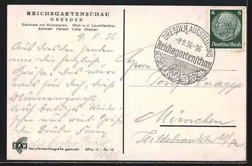 AK Dresden, Reichsgratenschau, Eichwiese mit Blumenplan