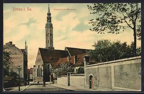AK Zittau, Strassenansicht, Nordseite der Klosterkirche