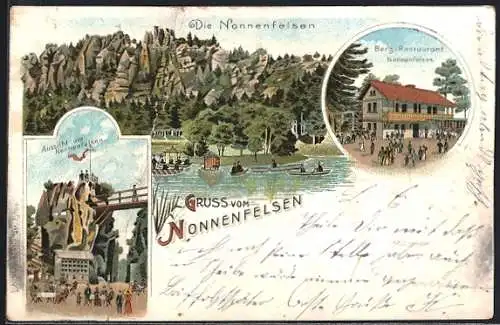 Lithographie Kurort Jonsdorf, Berg-Restaurant Nonnenfelsen