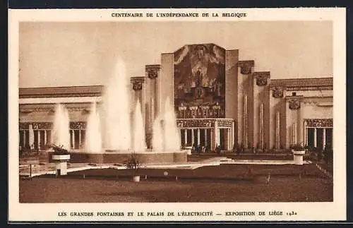AK Liege, Exposition 1930, les Grandes Fontaines et le Palais de l'Electricite