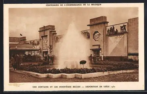 AK Liege, Exposition 1930, Une Fontaine et les Ministeres Belges