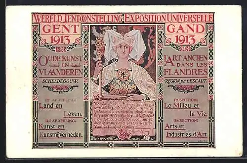 AK Gent / Gand, Wereld Tenttoonstelling 1913, Exposition Universelle 1913, Frau in Tracht