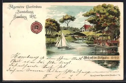 Lithographie Hamburg, Allgem. Gartennau-Ausstellung 1897, Blick auf den Stadtgraben