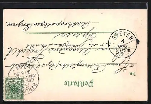 Lithographie Berlin, Gewerbe-Ausstellung 1896, Fischerei-Ausstellung, Hansa-Haus