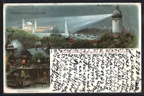 Lithographie Berlin, Gewerbe Ausstellung 1896, Haupt-Ausstellungsgebäude