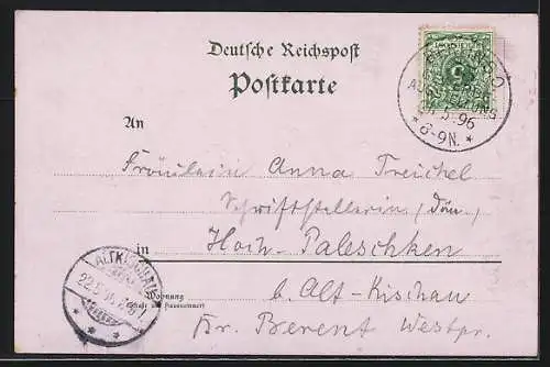 Lithographie Berlin, Gewerbe Ausstellung 1896, Geb. f. Fischerei u. Sport, Geb. f. Nahrungs- u. Genussmittel, Dampfer