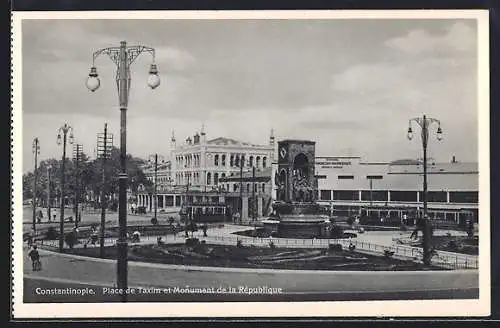 AK Constantinople, Place de Taxim et Monument de la République, Strassenbahn