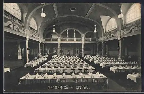 AK Zittau, Innenansicht vom Gasthaus Kronen-Säle, Bes. Otto Petzoldt