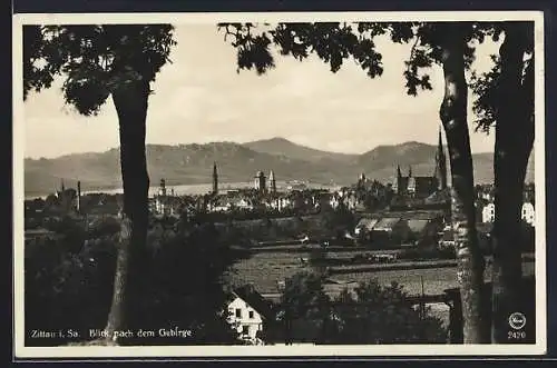 AK Zittau, Panorama, Blick nach dem Gebirge