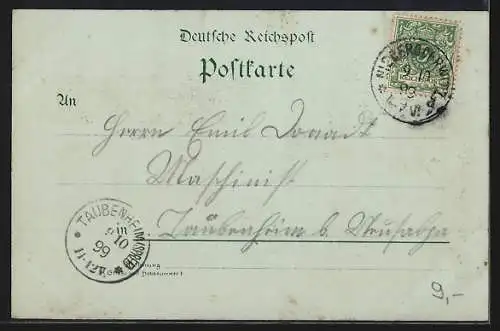 Lithographie Zittau, Rathaus, Teilansicht, Pärchen