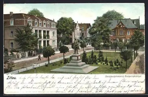 AK Zittau, Dornspachstrasse m. Bismarckdenkmal, Ottokarplatz