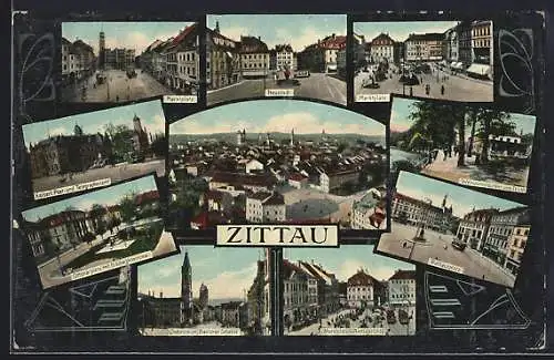 AK Zittau, Marktplatz, Neustadt, Rathausplatz, Ottokarplatz