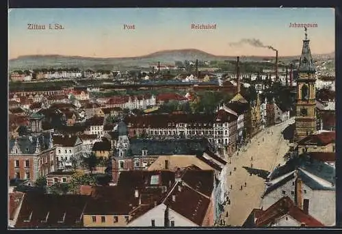 AK Zittau i. Sa., Post, Reichshof und Johanneum