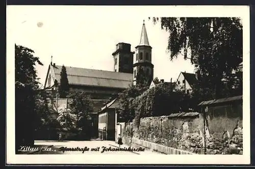 AK Zittau i. Sa., Pfarrstrasse mit der Johanniskirche
