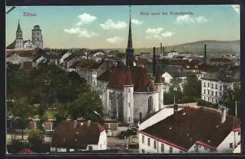 AK Zittau, Ortspartie mit Weberkirche